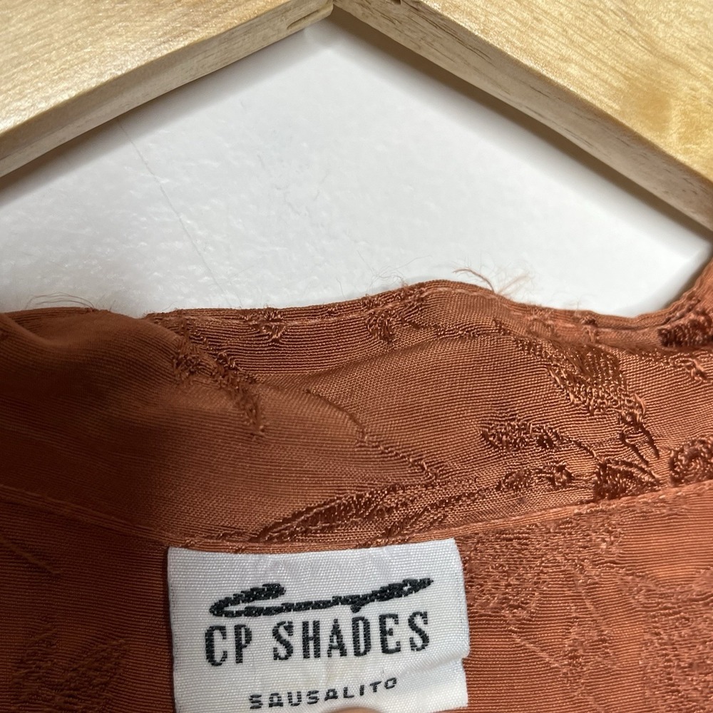 CP Shades Vintage Damask Embroidered Top Brown Womens Size M Floral Button Up - Picture 6 of 8